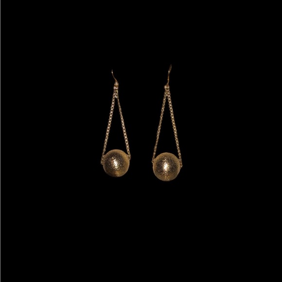 Retro Gold Sparkle Dangle Chain Balls Disco Earrings - Picture 2 of 4